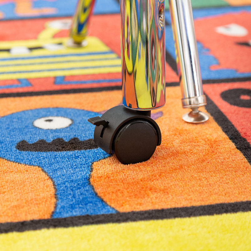 Adjustable Height Rectangular Preschool Classroom Activity Table with Casters, Black, Maple