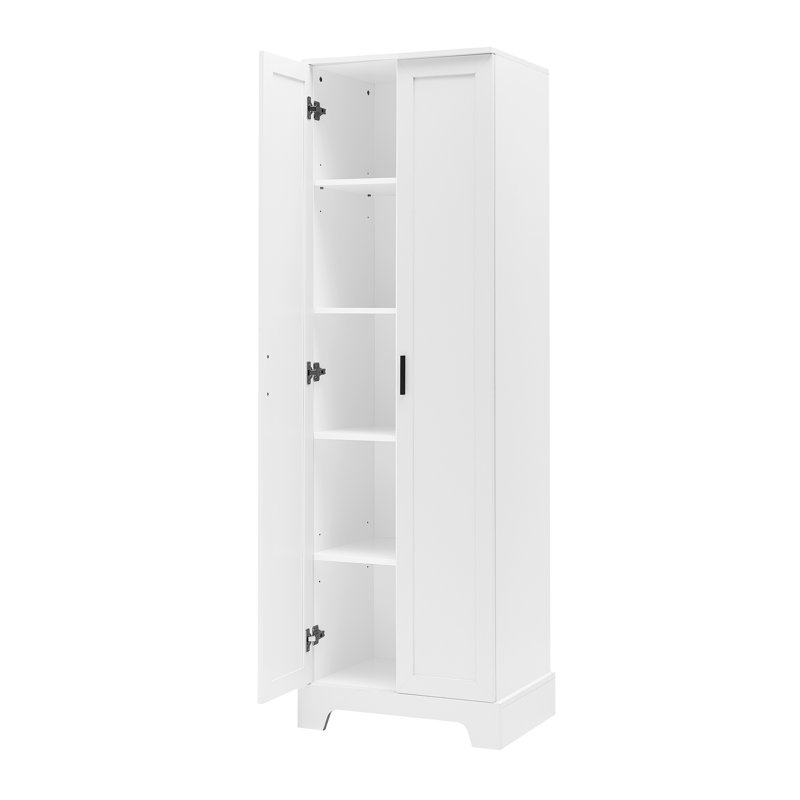 Armoire de rangement blanche avec tablette réglable et deux portes - Armoire de rangement en panneau de fibres à densité moyenne prête à assembler pour la salle de bain et le bureau avec dispositif anti-basculement