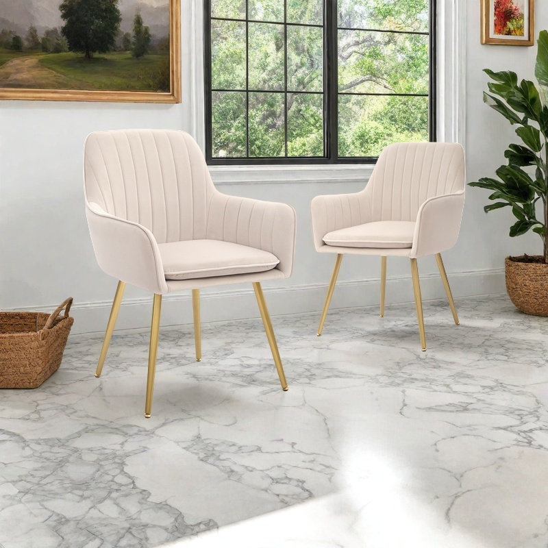 Jevita Velvet Arm Chair, Set Of 2, Beige