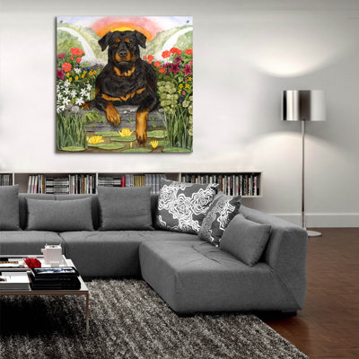  «Rottweiler» par Gale Pitt, art mural en verre acrylique, 36 po x 36 po