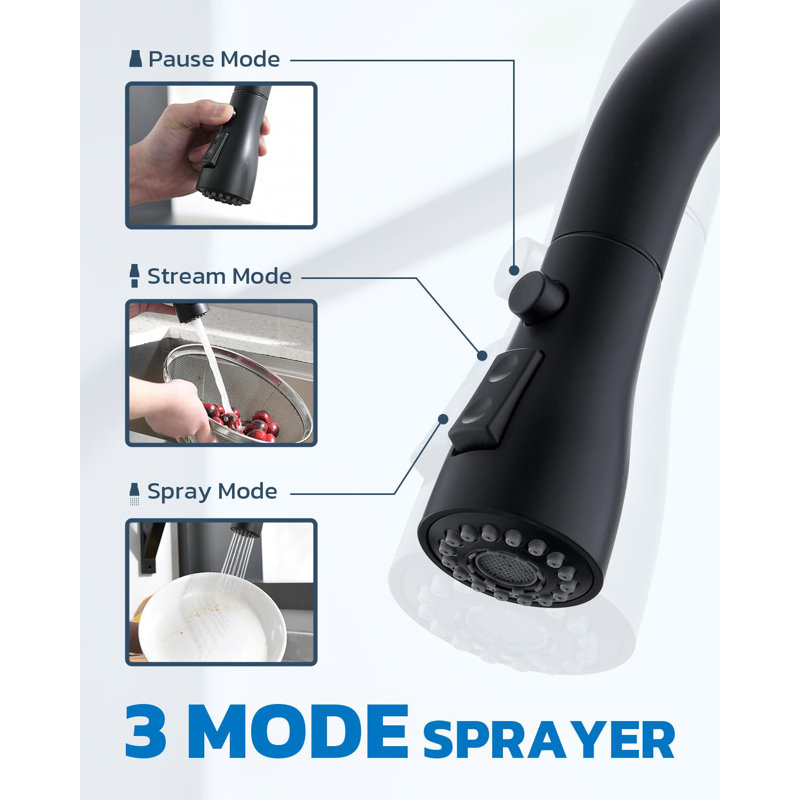 Matte Black Kitchen Faucet, Kitchen Sink Faucet With Pull Down Sprayer Single Handle Stainless Steel Commercial Modern For 1 Or 3 Hole Farmhouse Camper Laundry Utility Rv Bar Sinks