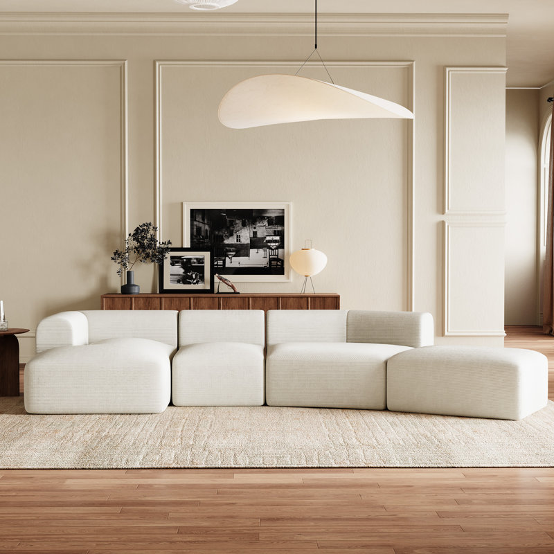 158.3" Oversized Modular Corduroy Sectional Sofa with Deep Seats Four Piece Design and No Assembly, Beige