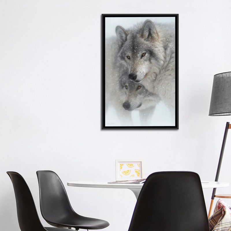 Wild Devotion - Gray Wolves, Black Floater Framed Canvas, 40" H x 26" W x 1.5" D