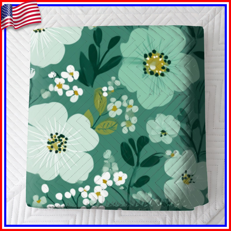 Couvre-lit matelassé vert à motif floral toutes tailles, Très grand lit