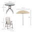 4 Seater Beige Garden Dining Set with Parasol, Round Glass Top Table and 4 Folding Chairs, 6 Piece Texteline and Steel Patio Furniture