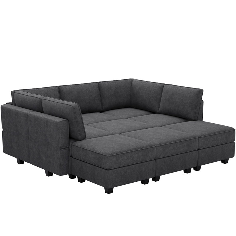 Neemi Upholstered Sectional, Dark Gray Terry