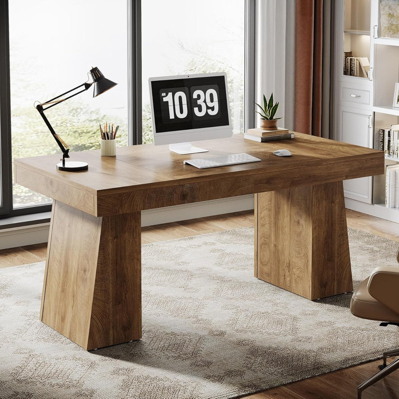 Bureau de direction TribeSigns, bureau d'ordinateur en bois moderne de 55 po