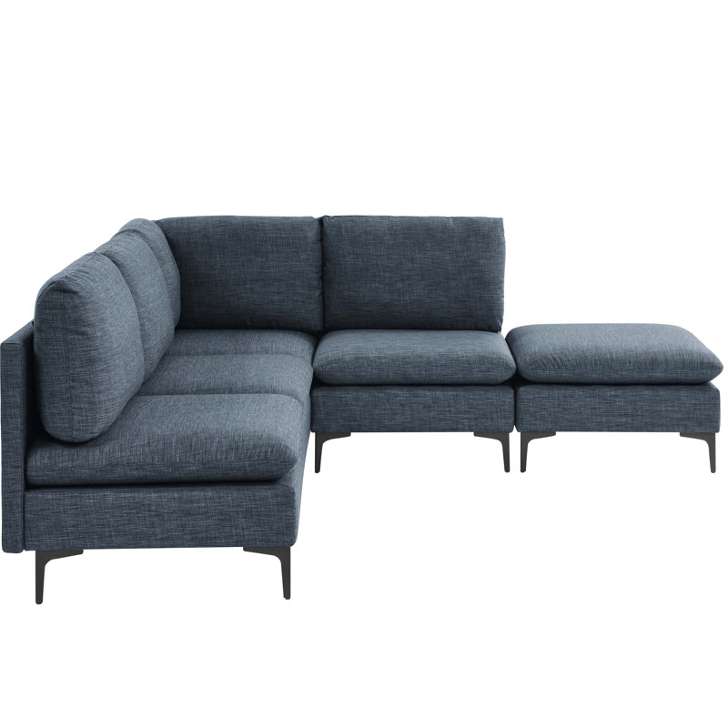 Atheana Upholstered L-Shaped Sectional Reversible, Blue Linen Blend