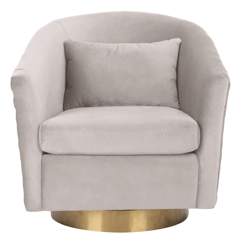 Skye Upholstered Swivel Barrel Chair, Pale Taupe Velvet, Gold