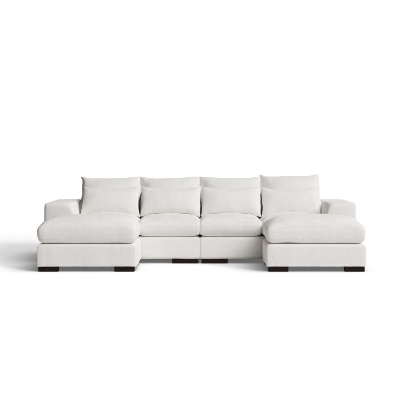 Beige Linen-Blend Modular Sectional Sofa with Ottoman & Toss Pillows