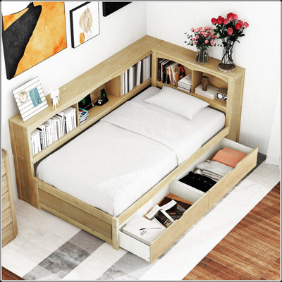 Lit de jour simple avec deux tiroirs de rangement, armoires et ports USB pour une vie moderne et fonctionnelle