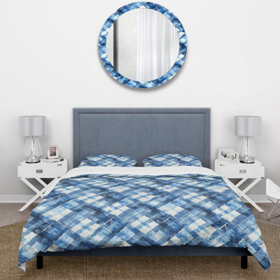 Ensemble de housse de couette Mid-Century Gingham IV - bleu et blanc