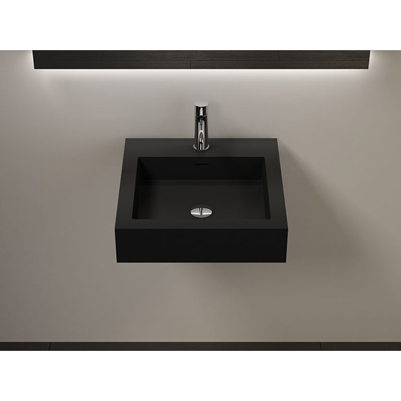 Lavabo de salle de bain mural carré en résine 18,8 po x 18,8 po Badeloft WT-06-S-MBLK