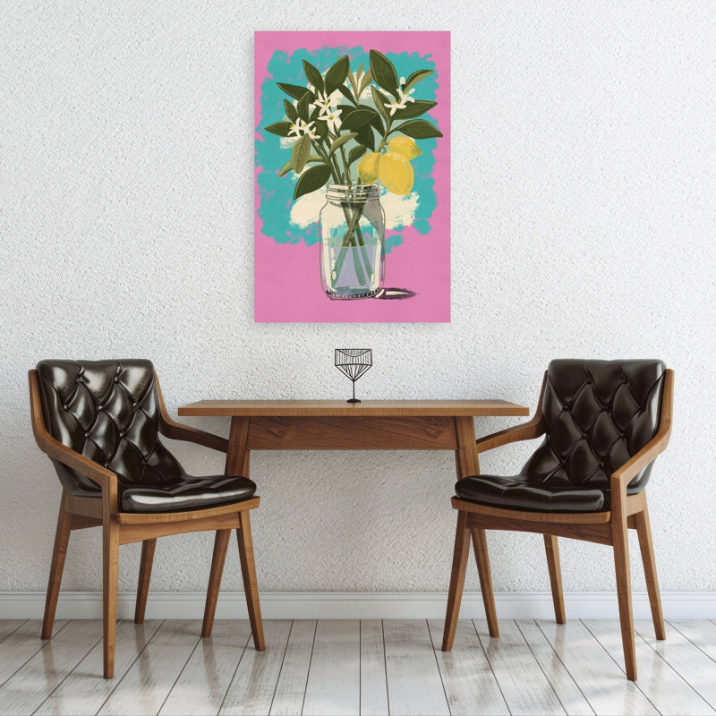 «Lemon Blossoms In Jar Vibrant Abstract Contemporary Fruit Plant», reproduction d'art murale, H 36 po x l 24 po