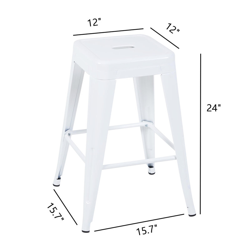 24 tabourets de bar sans dossier en métal de 24 po de hauteur comptoir, non empilables, détachables, simples et faciles à assembler, espace pour îlot de cuisine, bar, salle à manger - tracas de ton blanc - couleur rapide