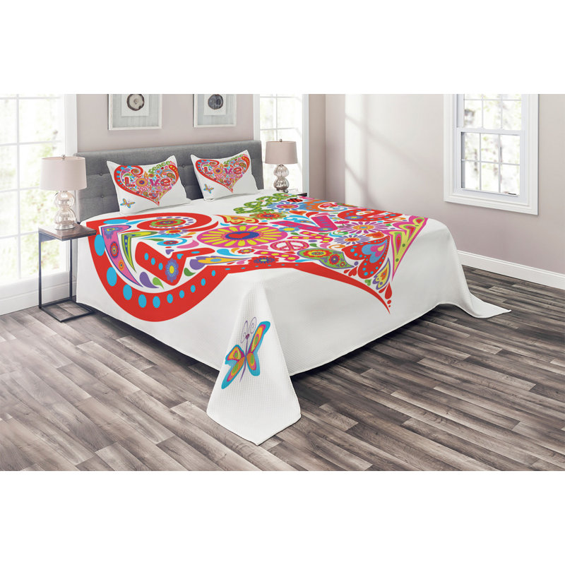Groovy Polyester Floral Coverlet, King Bedspread + 2 Shams