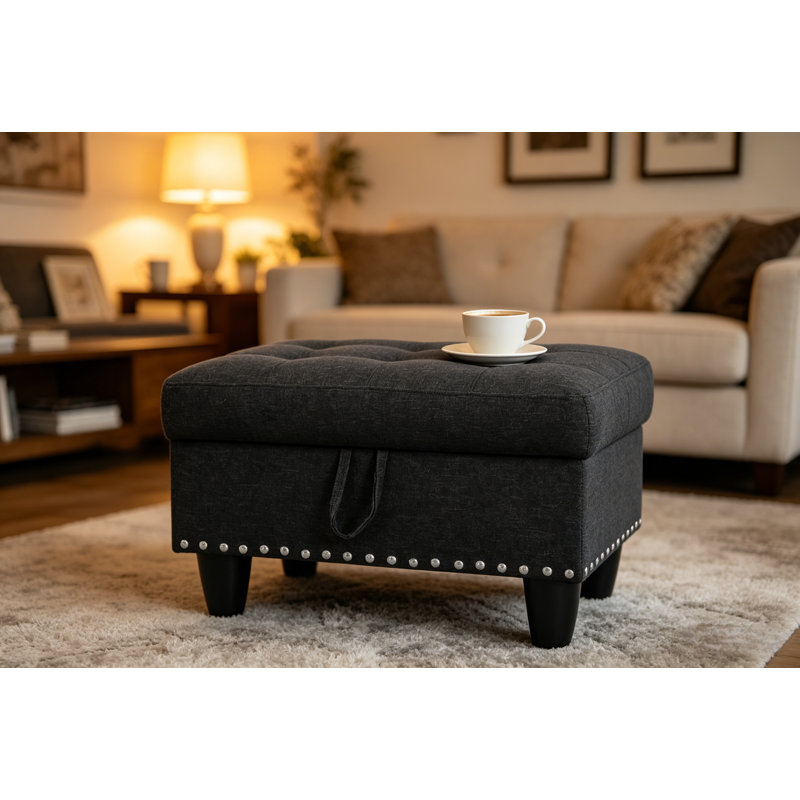 Durable Linen Storage Footrest With Nailhead Trim & Sturdy Legs