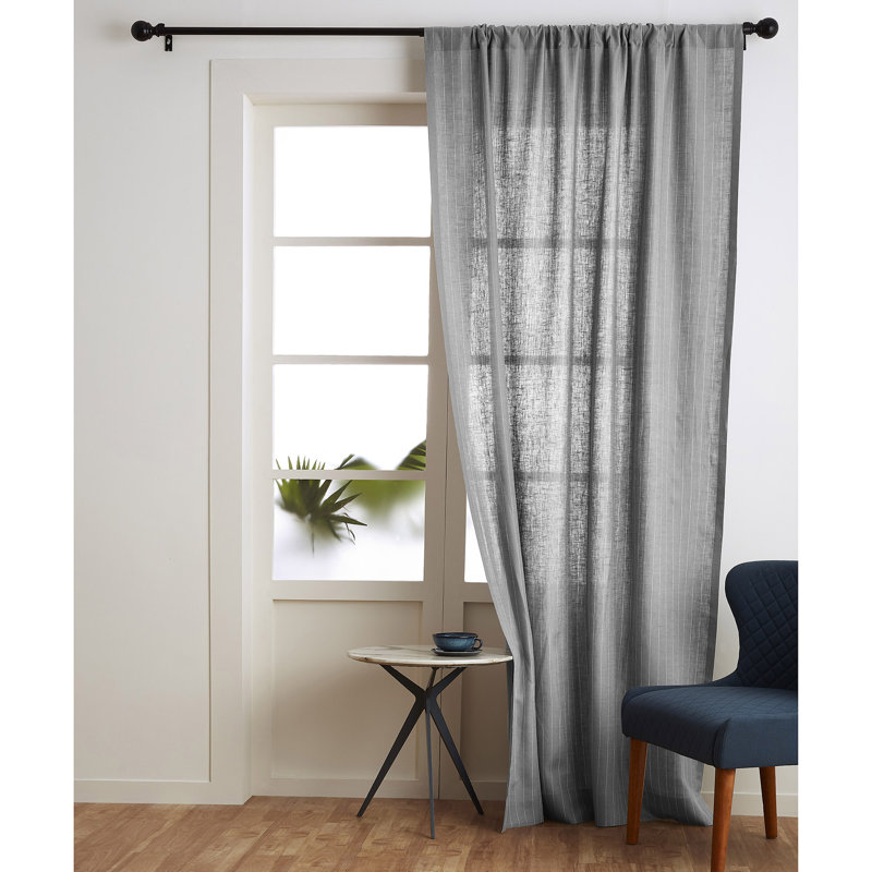 Pinstripe - 100% Pure Linen Curtain, 52" W x 108" L, Grey and White