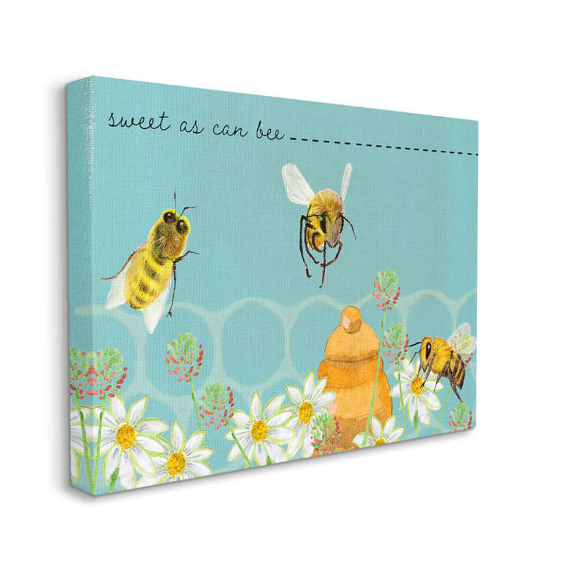 «Sweet as Can Bee Insect Pun Honey Peigne» par Alicia Longley - Peinture, Toile tendue, H 16 po x l 20 po x P 1,5 po