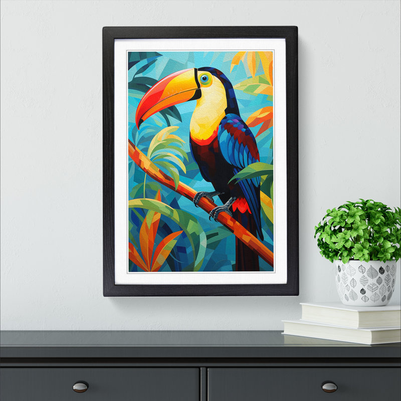 XYZ-FRM-V1223-1642 Toucan Art Deco - Single Picture Frame Print on Wood, 46cm H x 34cm W x 2cm D, Black