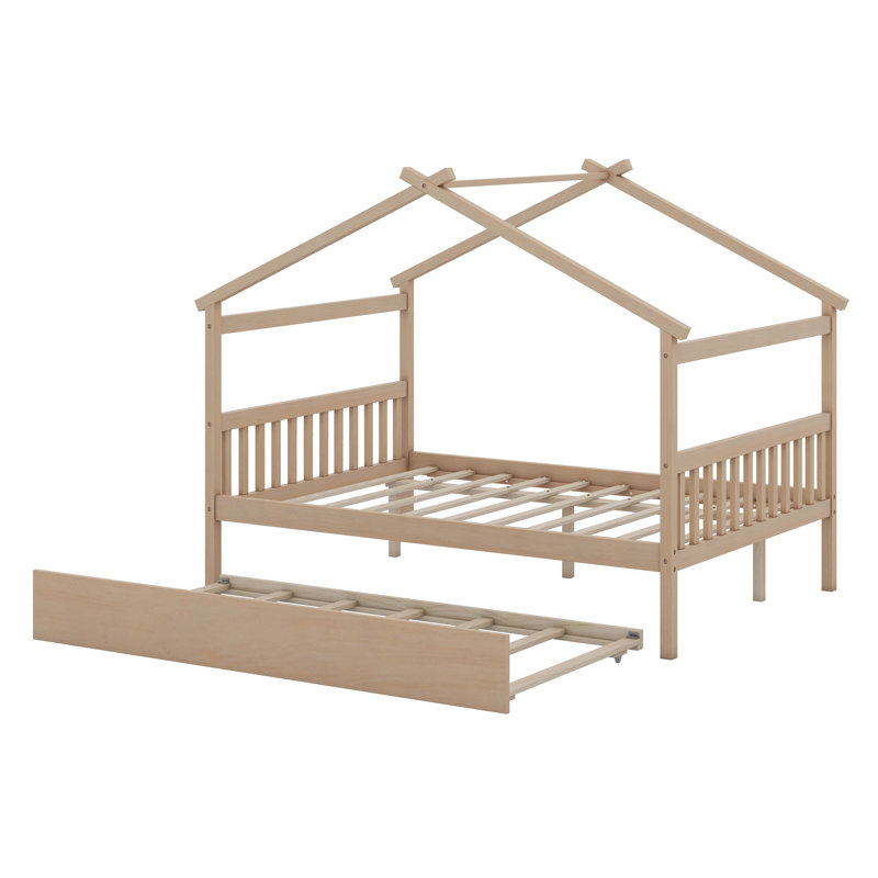 Annais Wooden House Bed with Trundle, Full, Natural