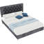 Structure de lit grise revêtue de velours, tête de lit pleine grandeur, convient à différents styles de chambre à coucher avec différents décors-129943964