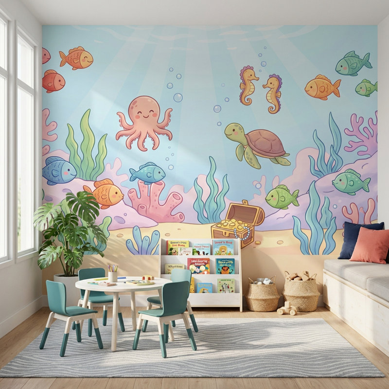 Papier peint sous-marin, créatures marines, Non-Woven Nonpasted, 160"x108"