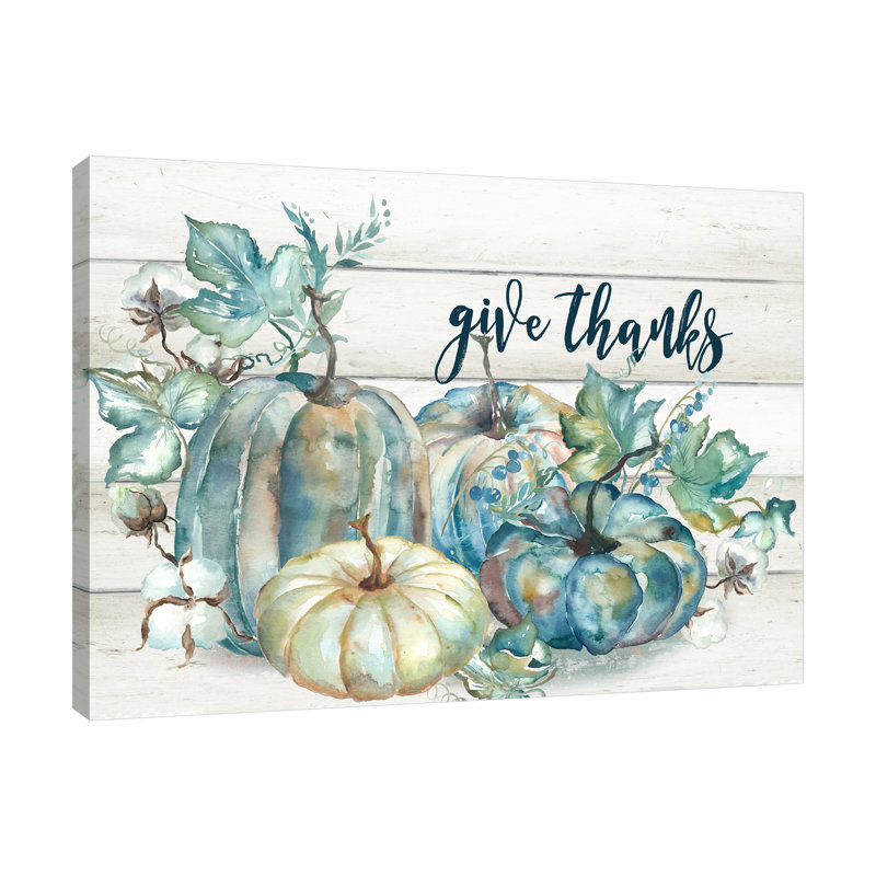 «Blue Harvest Pumpkin & Cotton Bolls: Offert Thanks», toile tendue par August Grove®, H 24 po x l 32 po x P 1,5 po