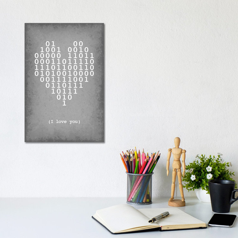 Binary Code Heart I Love You - Wrapped Canvas Print, 20.32 cm H x 30.48 cm W