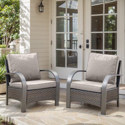 Wyland Industrial Style Outdoor Wicker Patio Chairs Set Of 2