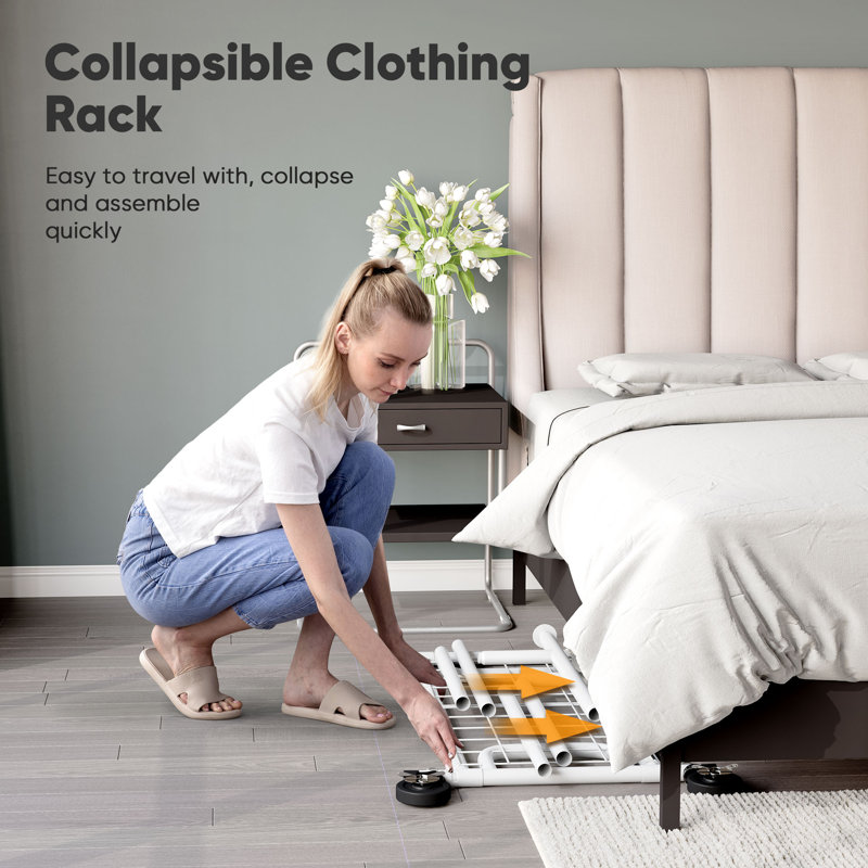 Heavy Duty Clothes Rail 238kg (525lbs) Capacity, Extendable Hanging Rack with Lockable Wheels & Shelves, White