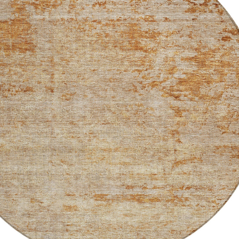 Tapis extérieur rond lavable abstrait en cuivre et terre cuite 8 pi 8 po