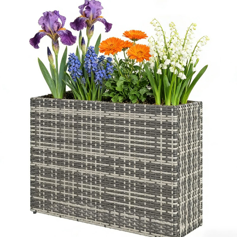 Pot à balcon surélevé de 58 cm (22,8 po) de haut pour balcon, gris et en acier, capacité de 45 litres (11,9 gal), pieds réglables, structure en acier, doublure amovible.