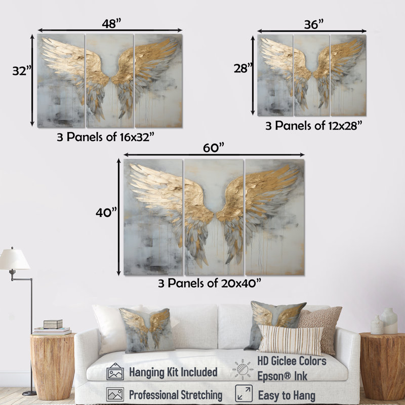 Dicha - Ailes d'ange, ensemble de décorations murales, H 28 po x l 36 po x P 1 po, Toile tendue