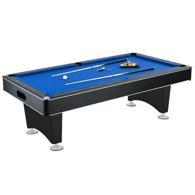 Hathaway Hustler 7ft Pool Table for Game Room – Billiard Table with Poly-Coated Playfield, Ball Return System, Leg Levelers – Includes Cues, Pool Balls, Chalk, Triangle, Brush – Black & Blue