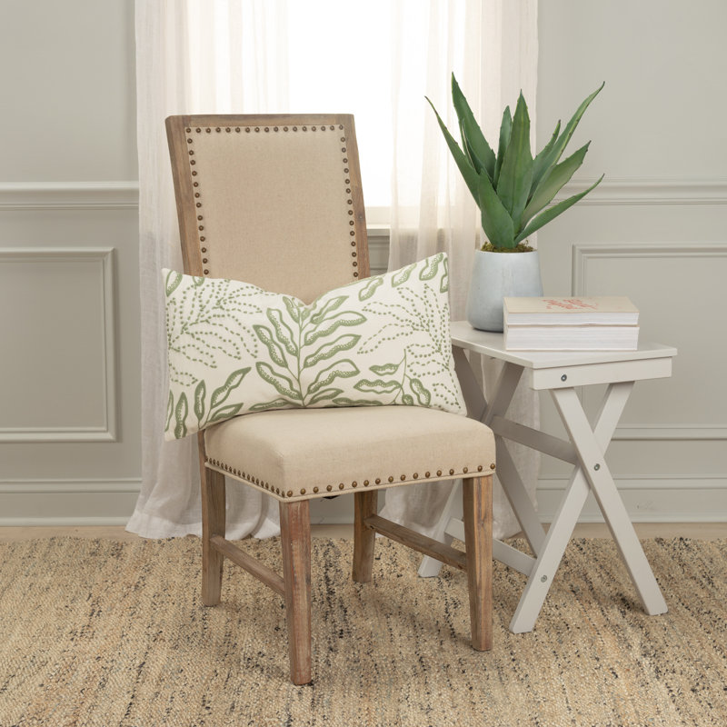 Elwin Embroidered Cotton Reversible Throw Pillow, Ivory/Green