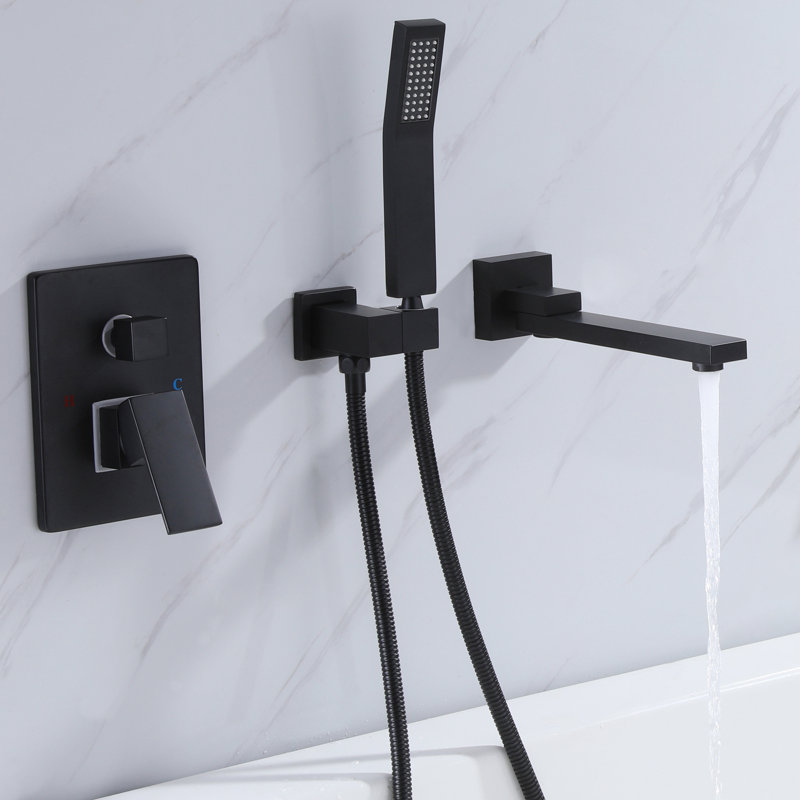 Robinet de baignoire mural en laiton massif 10-2 / 5 "avec douche à main, Noir mat