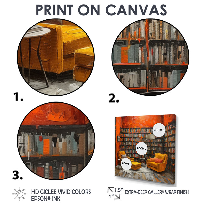 Bibliothèque confortable jaune avec bibliothèque - Bliss, Toile tendue, H 36 po x l 36 po