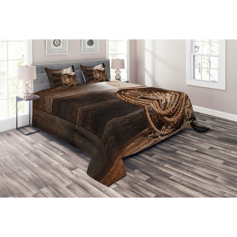 Rustic Polyester Coverlet, Queen Bedspread + 2 Shams