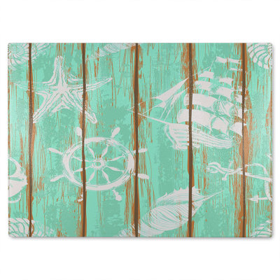 Nautical Elements On Wood Glass Chopping Board