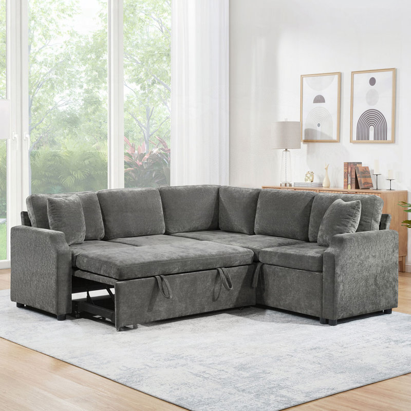 Canapé-lit modulaire en L Chenille, Gris