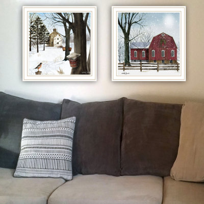 A Little Snow, Waiting For Spring Wall Art: 2 With White Framed Allurement. Living Room And Bedroom, Multicolor, Wood + Paper, 14"x14 Alluring , Framed. Bedroom Decor,