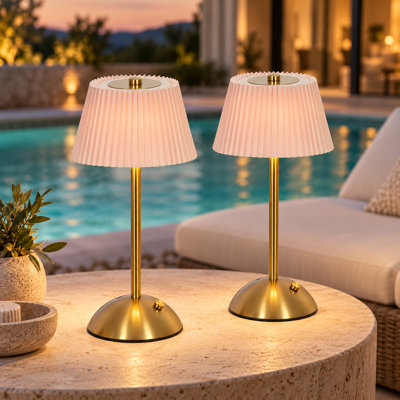 Lampe de table ronde rechargeable à intensité variable avec abat-jour en tissu plissé pour table de chevet (paquet de 2)
