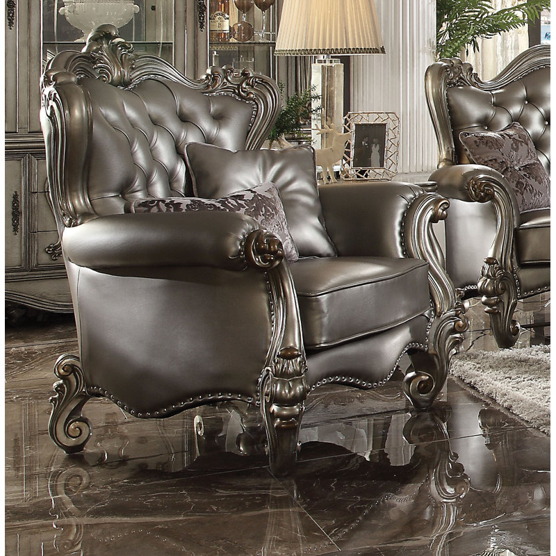 Chaise Flourtown avec 2 coussins, Similicuir gris, Gris