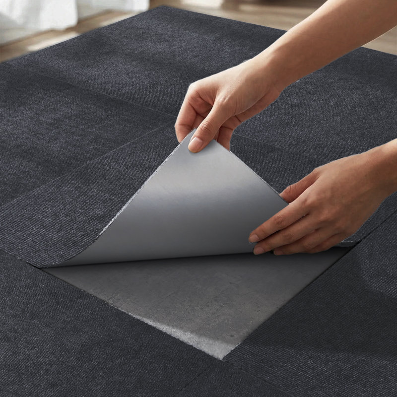 10pcs Polyester Self Adhesive Carpet Tiles, Grey