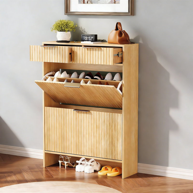 10 Pair Shoe Storage Cabinet, Beige