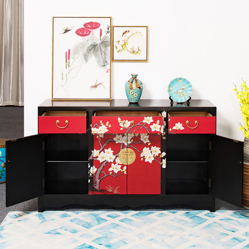 New Chinese Solid Wood Painted Shoe Cabinet 12 Pair Shoe Storage Cabinet, Red