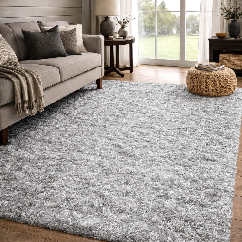 Tapis floral à poil long de qualité supérieure lavable à la machine ADS691, Argent, 5 pi x 7 pi 6 po