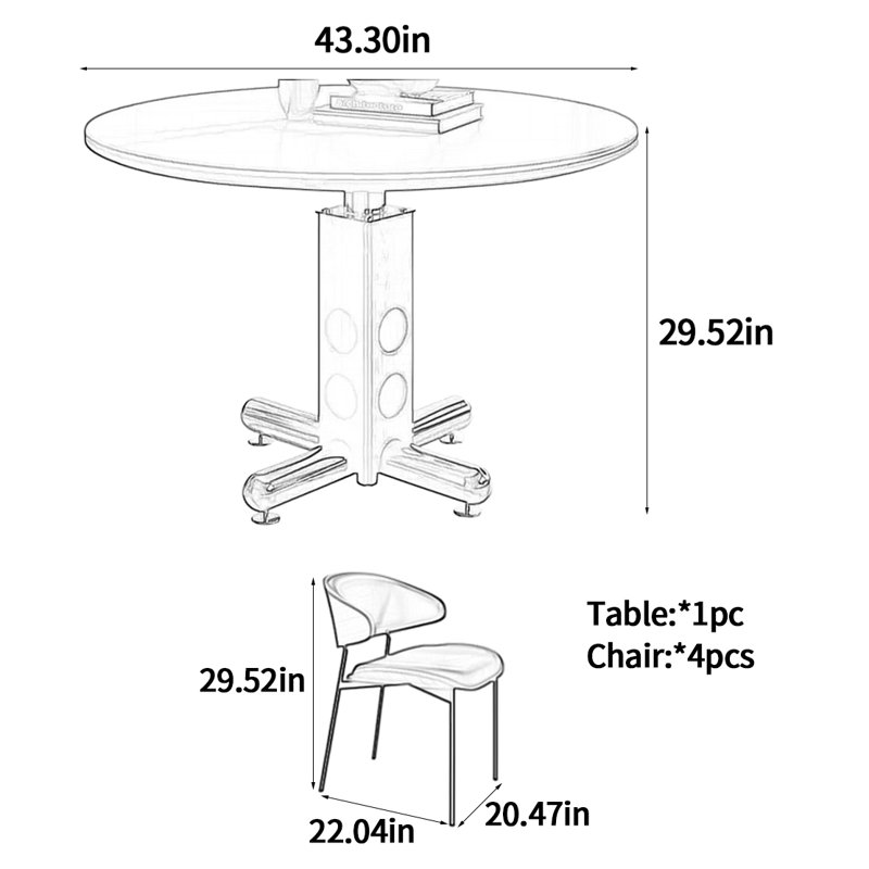 Table de salle à manger ronde Bauhaus, H 29,52 po x L 43,3 po x l 43,3 po