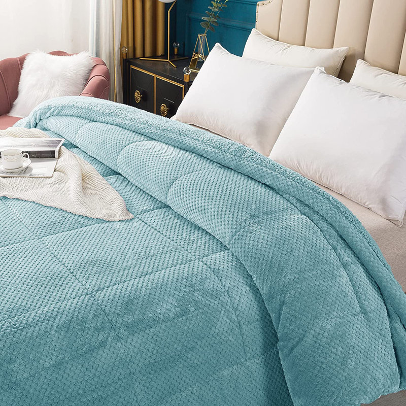  Édredon réversible en microfibre super doux et moelleux Sherpa, lavable à la machine, Édredon très grand, Bleu nuage